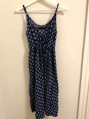 Christy Dawn Lincoln Sea Block Rare Navy Floral Wrap Midi Dress Deadstock Soft